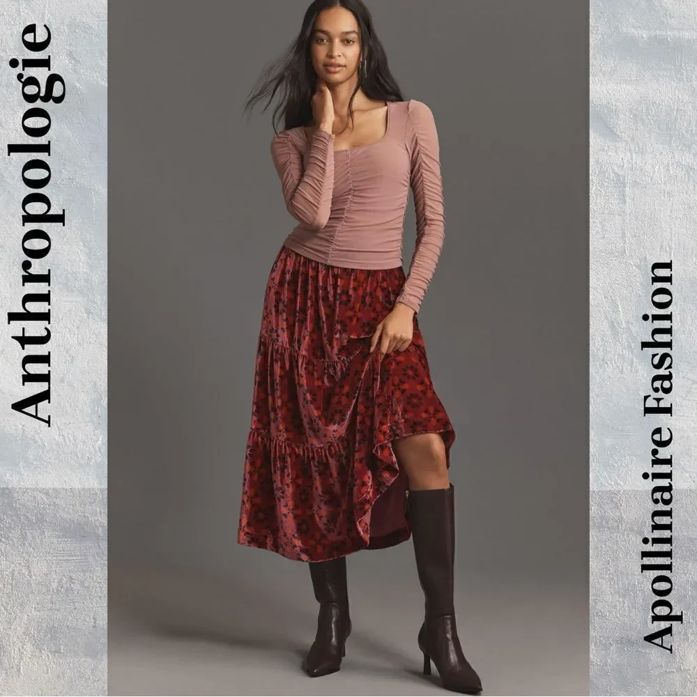 ANTHROPOLOGIE SOMERSET MAXI SKIRT IN PINK COMBO XS NWT